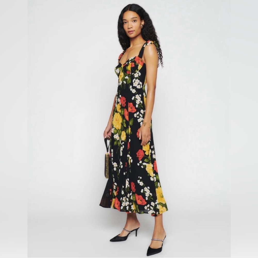 Reformation Black Floral Nadira Midi Dress